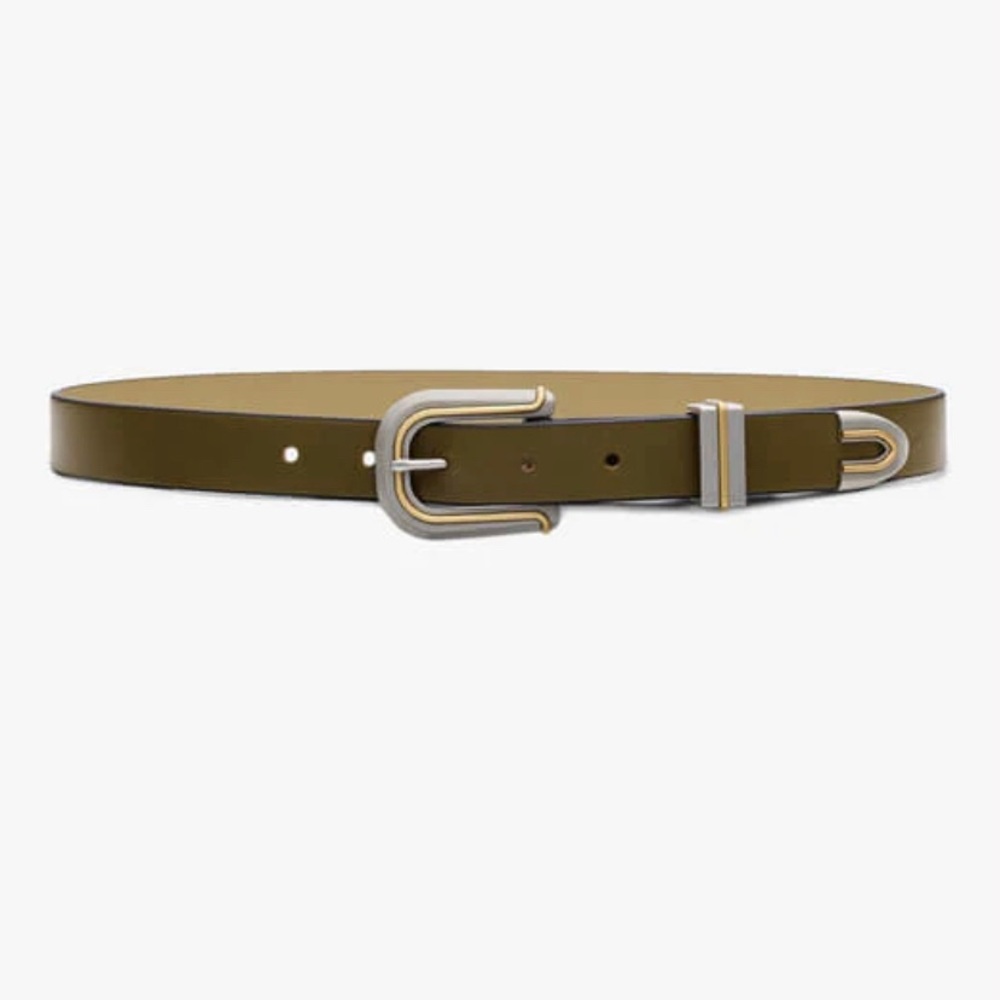 Rag & Bone ‘Ventura’ Leather & Nickel Belt in Olive 🫒